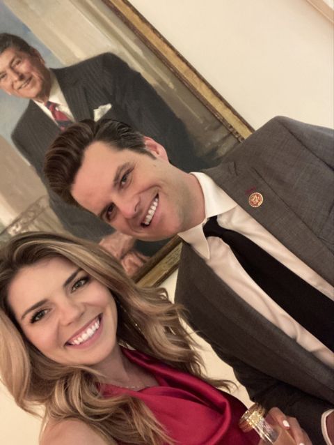 Matt Gaetz and his fiance Ginger Luckey pose for a selfie.